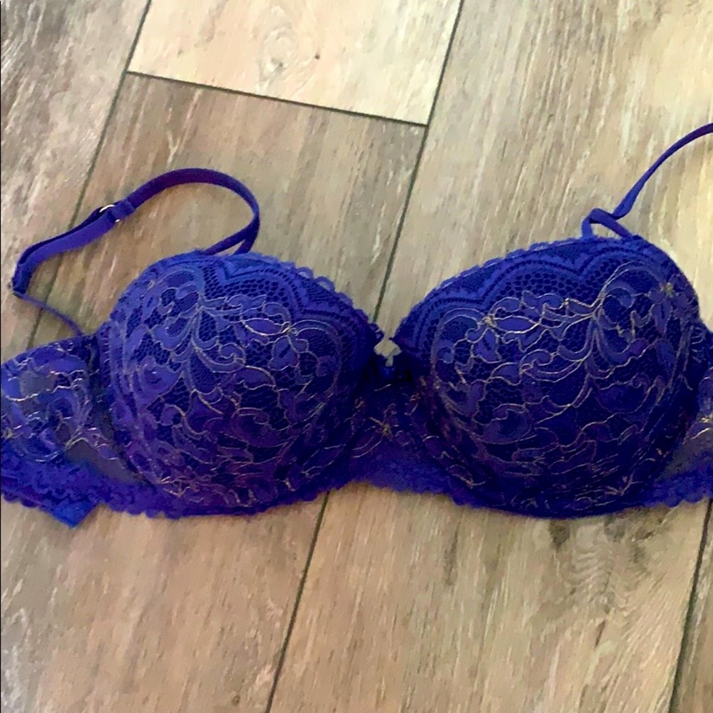 Blue and lace push up bra